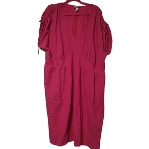 Ava &Viv Pink V Neck Ruched Sleeves Midi Dress Size 4X